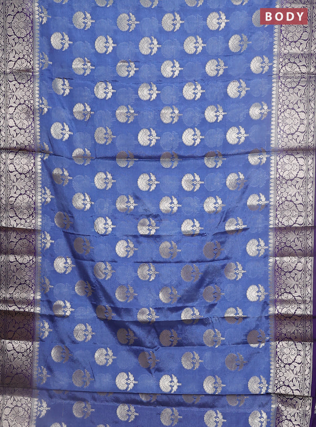Banarasi warm silk saree pastel blue and deep violet with zari woven floral buttas and zari woven border