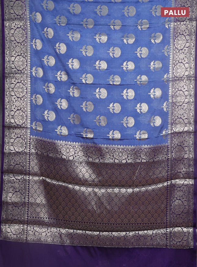 Banarasi warm silk saree pastel blue and deep violet with zari woven floral buttas and zari woven border