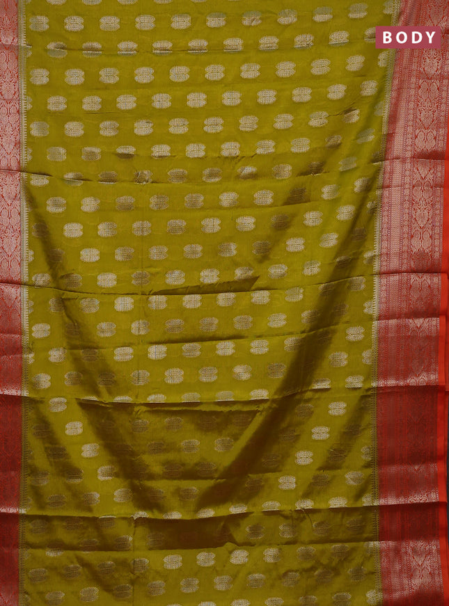 Banarasi warm silk saree lime yellow and orange with woven buttas and woven border