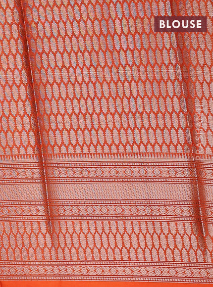 Banarasi warm silk saree lime yellow and orange with woven buttas and woven border