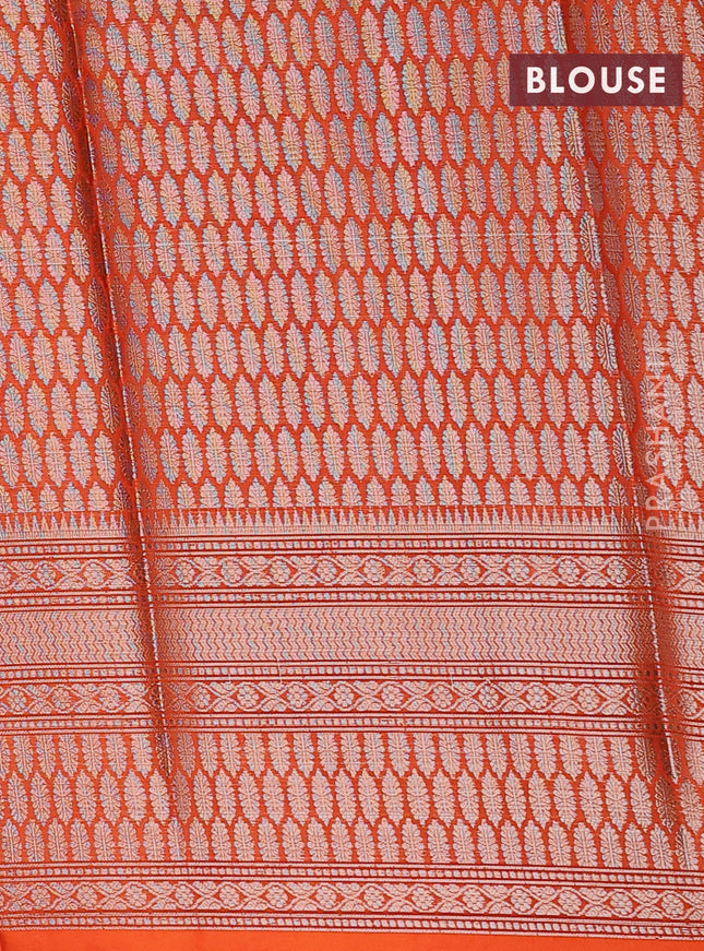 Banarasi warm silk saree lime yellow and orange with woven buttas and woven border