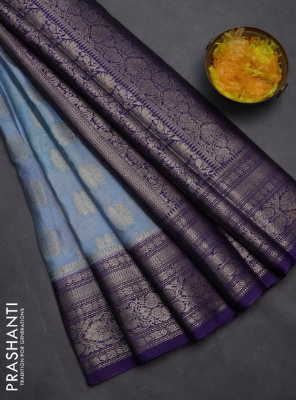 Banarasi warm silk saree pastel blue and violet with woven buttas and woven border