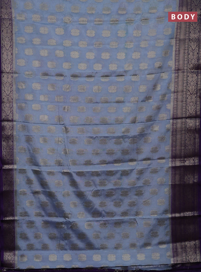 Banarasi warm silk saree pastel blue and violet with woven buttas and woven border
