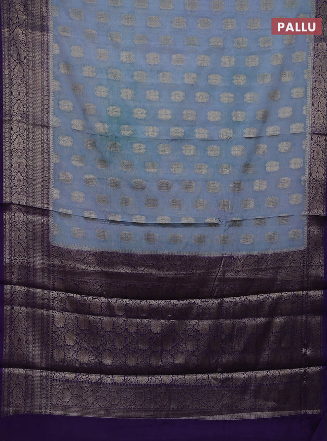 Banarasi warm silk saree pastel blue and violet with woven buttas and woven border