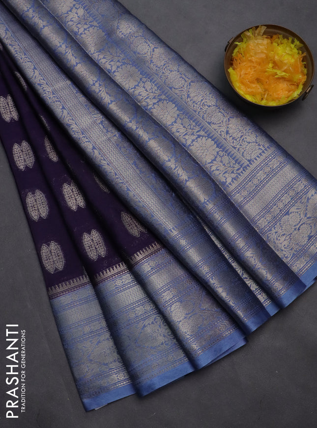 Banarasi warm silk saree deep violet and pastel blue with woven buttas and woven border
