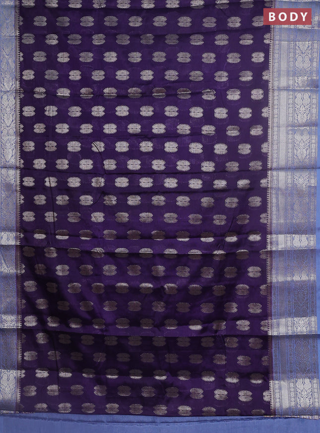 Banarasi warm silk saree deep violet and pastel blue with woven buttas and woven border