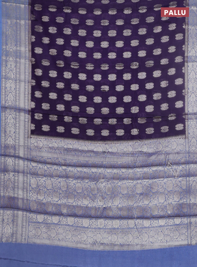 Banarasi warm silk saree deep violet and pastel blue with woven buttas and woven border