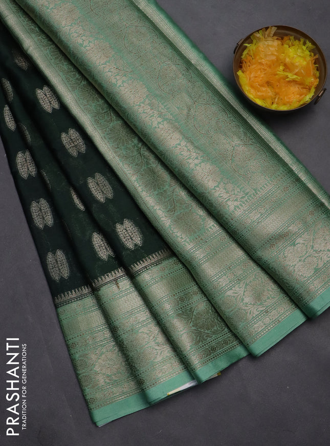 Banarasi warm silk saree bottle green and pastel green with woven buttas and woven border