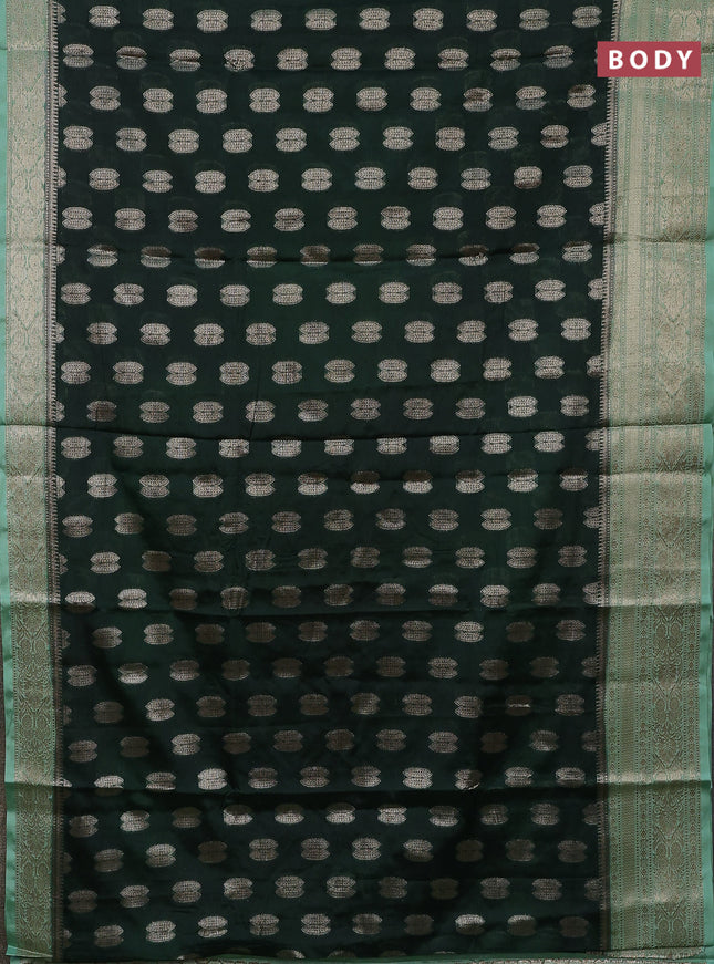 Banarasi warm silk saree bottle green and pastel green with woven buttas and woven border