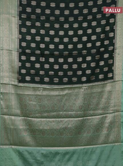 Banarasi warm silk saree bottle green and pastel green with woven buttas and woven border