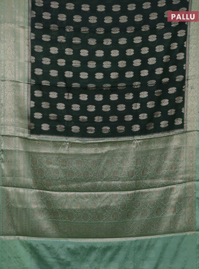 Banarasi warm silk saree bottle green and pastel green with woven buttas and woven border