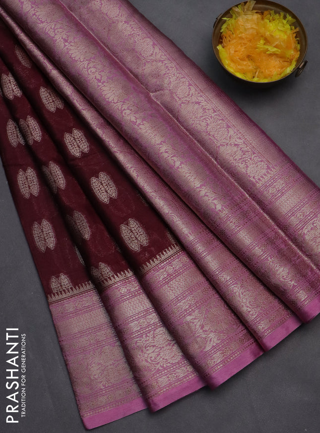 Banarasi warm silk saree wine shade and mauve pink with woven buttas and woven border