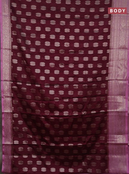 Banarasi warm silk saree wine shade and mauve pink with woven buttas and woven border