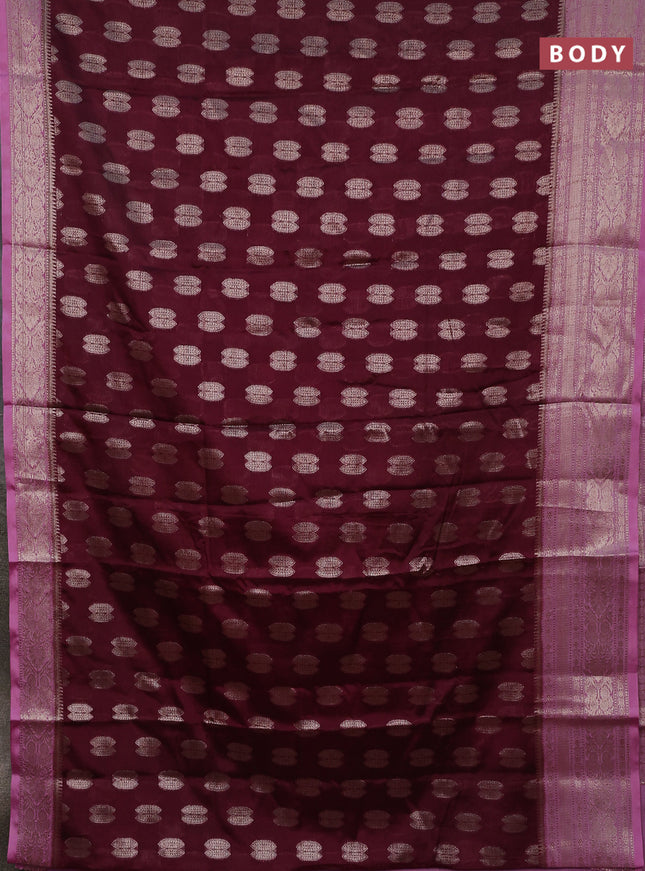 Banarasi warm silk saree wine shade and mauve pink with woven buttas and woven border