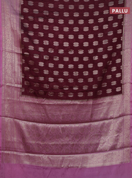 Banarasi warm silk saree wine shade and mauve pink with woven buttas and woven border