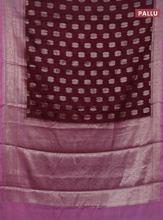 Banarasi warm silk saree wine shade and mauve pink with woven buttas and woven border