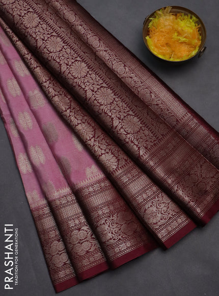 Banarasi warm silk saree pastel pink and wine shade with woven buttas and woven border