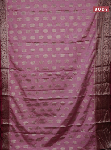 Banarasi warm silk saree pastel pink and wine shade with woven buttas and woven border