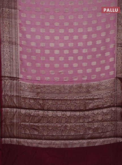 Banarasi warm silk saree pastel pink and wine shade with woven buttas and woven border