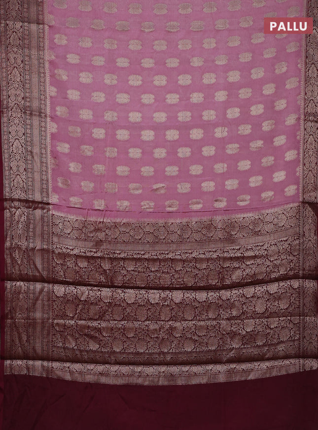 Banarasi warm silk saree pastel pink and wine shade with woven buttas and woven border