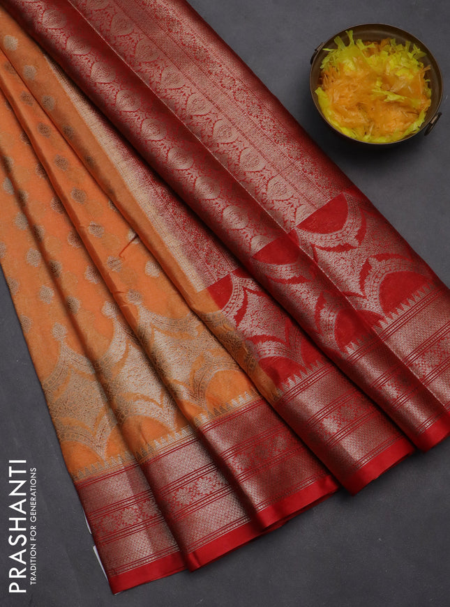 Banarasi warm silk saree pale orange and red with woven buttas and woven border