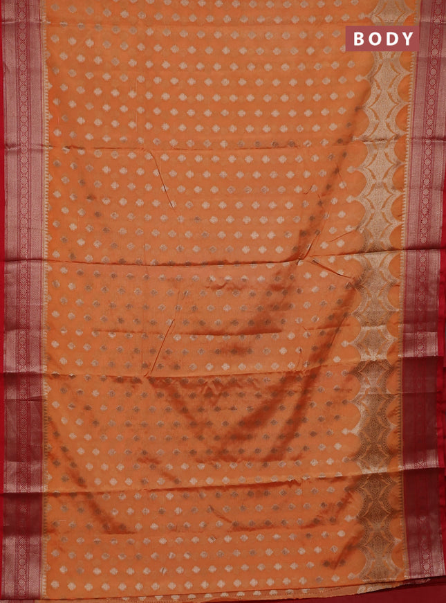 Banarasi warm silk saree pale orange and red with woven buttas and woven border