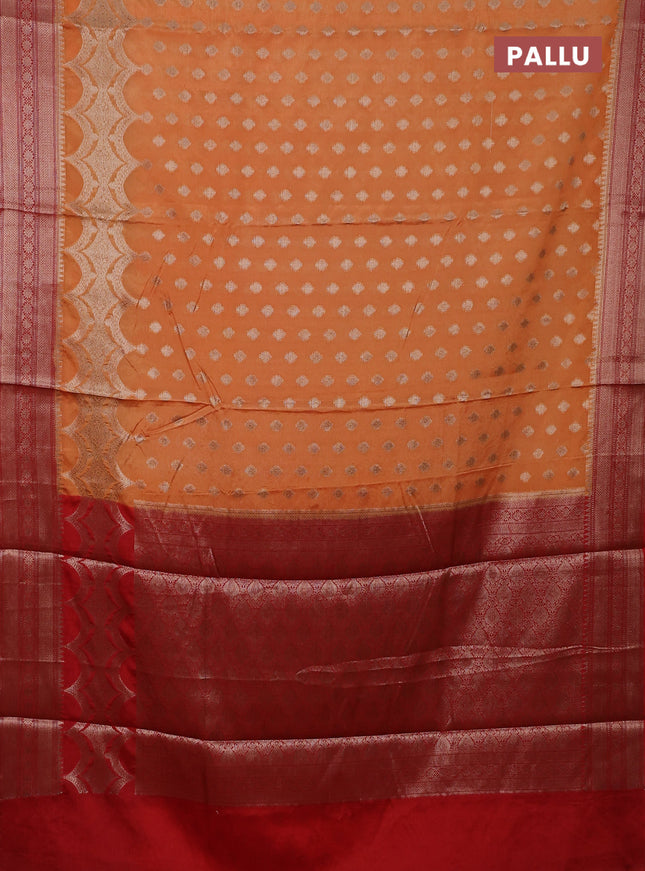 Banarasi warm silk saree pale orange and red with woven buttas and woven border
