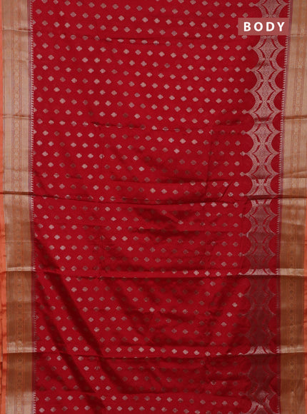 Banarasi warm silk saree red and peach orange with woven buttas and woven border