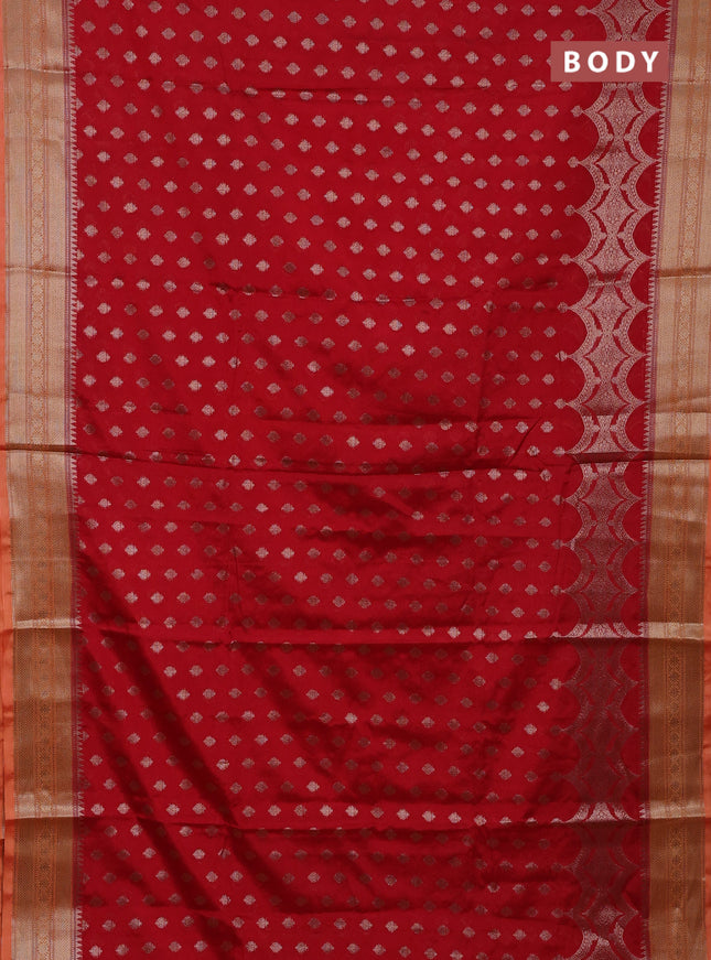 Banarasi warm silk saree red and peach orange with woven buttas and woven border