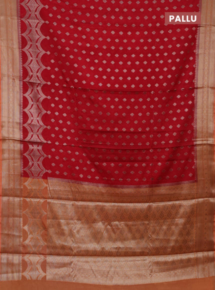 Banarasi warm silk saree red and peach orange with woven buttas and woven border