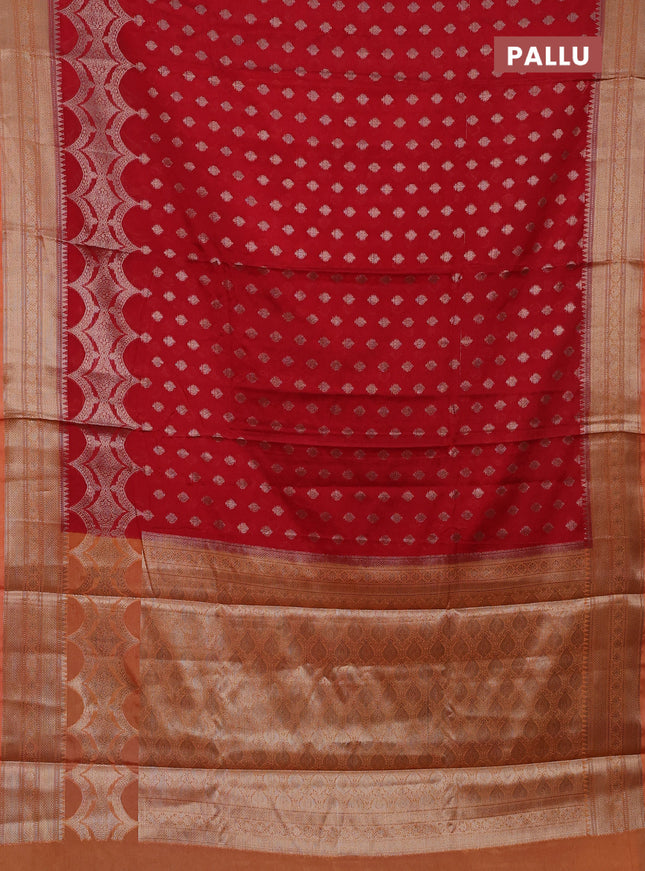 Banarasi warm silk saree red and peach orange with woven buttas and woven border