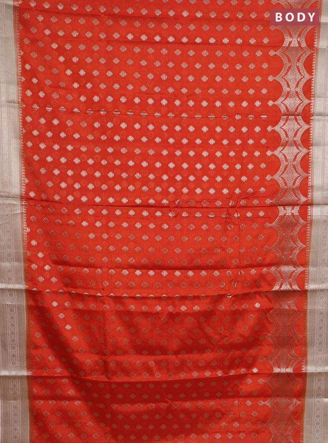 Banarasi warm silk saree orange and sandal with woven buttas and woven border