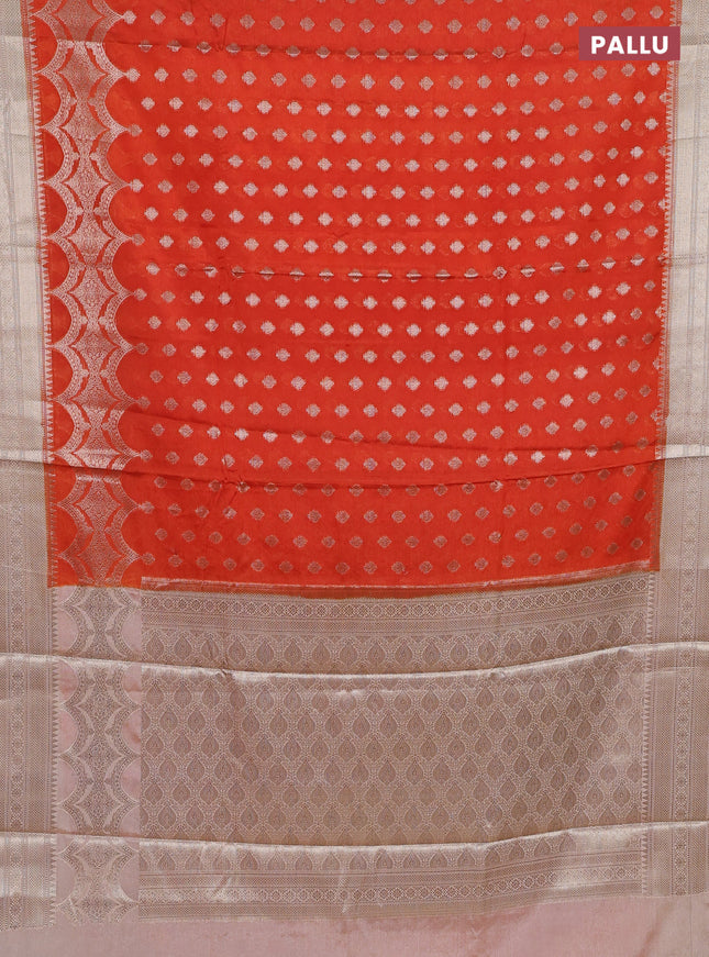 Banarasi warm silk saree orange and sandal with woven buttas and woven border