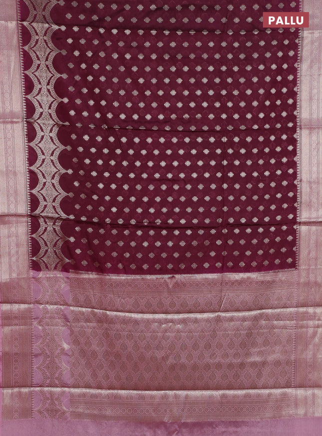 Banarasi warm silk saree wine shade and pastel pink with woven buttas and woven border