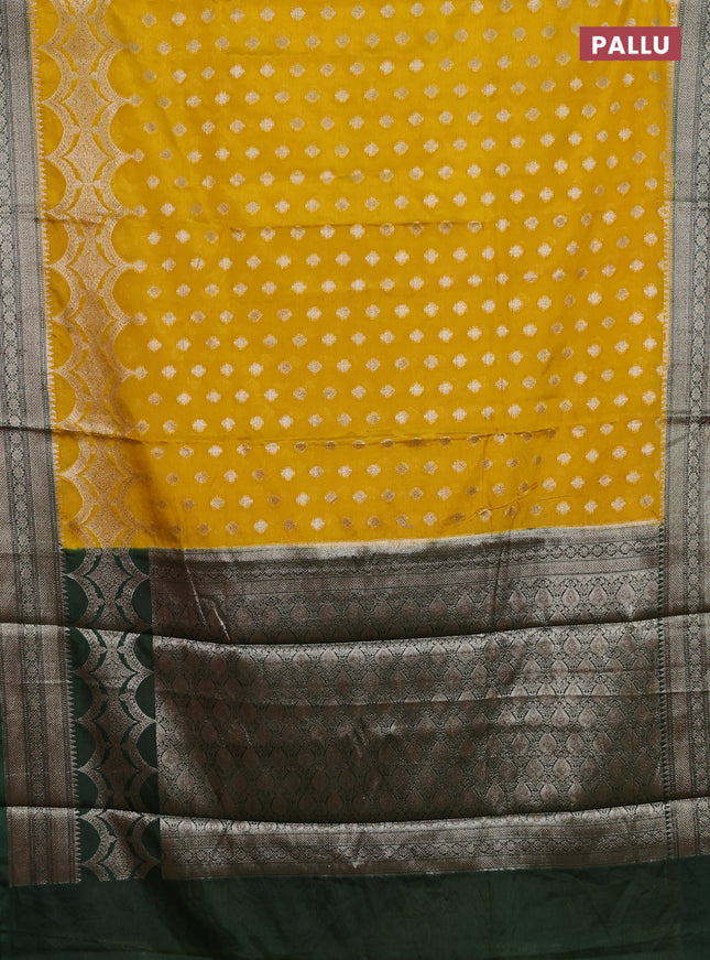 Banarasi warm silk saree mustard yellow and green with woven buttas and woven border