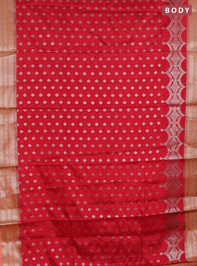 Banarasi warm silk saree red and orange with woven buttas and woven border