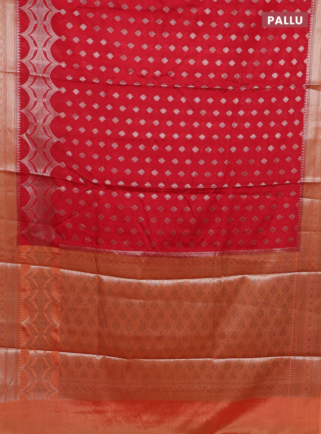 Banarasi warm silk saree red and orange with woven buttas and woven border