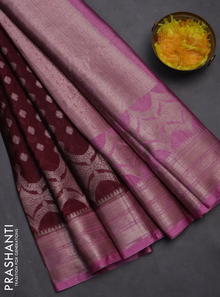 Banarasi warm silk saree deep maroon and light pink with woven buttas and woven border