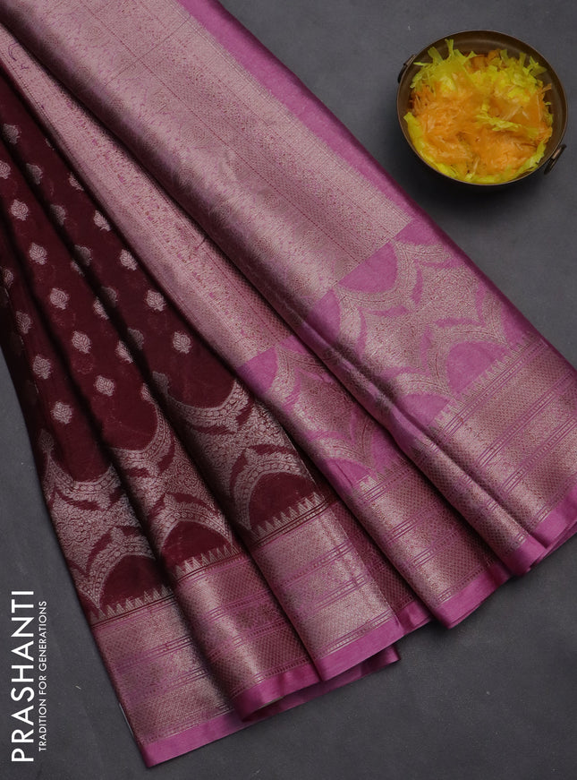 Banarasi warm silk saree deep maroon and light pink with woven buttas and woven border