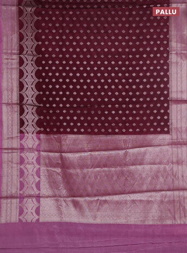 Banarasi warm silk saree deep maroon and light pink with woven buttas and woven border