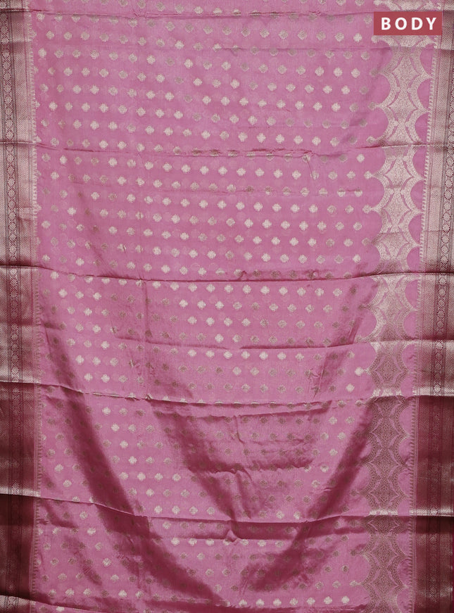 Banarasi warm silk saree pastel pink and wine shade with woven buttas and woven border