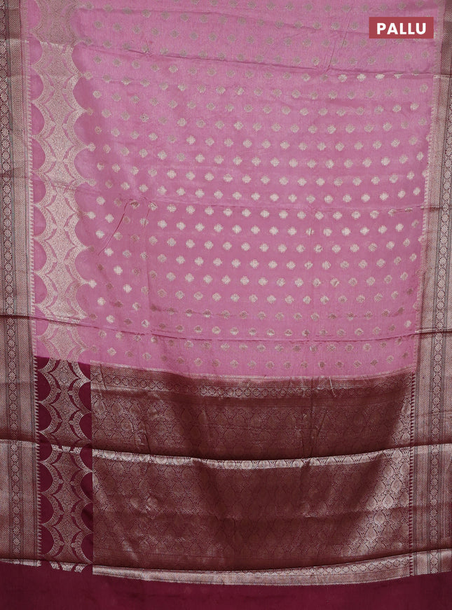 Banarasi warm silk saree pastel pink and wine shade with woven buttas and woven border