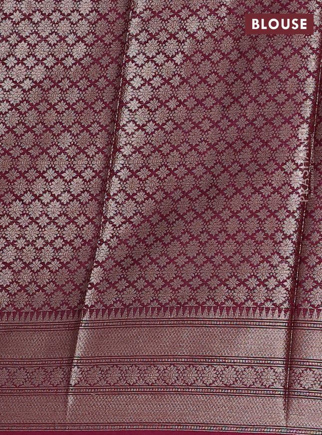 Banarasi warm silk saree pastel pink and wine shade with woven buttas and woven border
