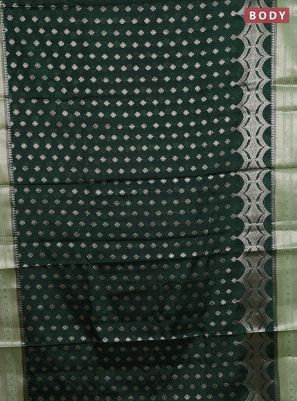 Banarasi warm silk saree dark green and pastel green with woven buttas and woven border