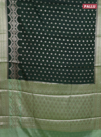 Banarasi warm silk saree dark green and pastel green with woven buttas and woven border