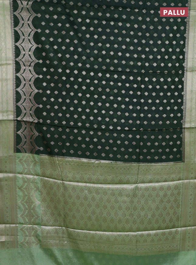 Banarasi warm silk saree dark green and pastel green with woven buttas and woven border