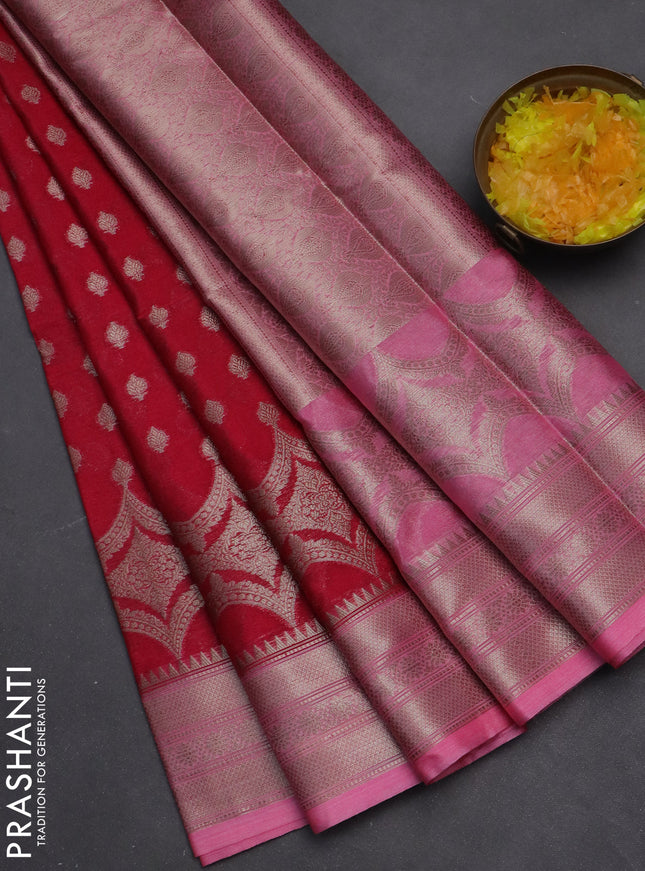 Banarasi warm silk saree pink and light pink with woven buttas and woven border