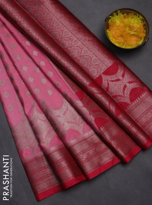 Banarasi warm silk saree light pink and pink with woven buttas and woven border