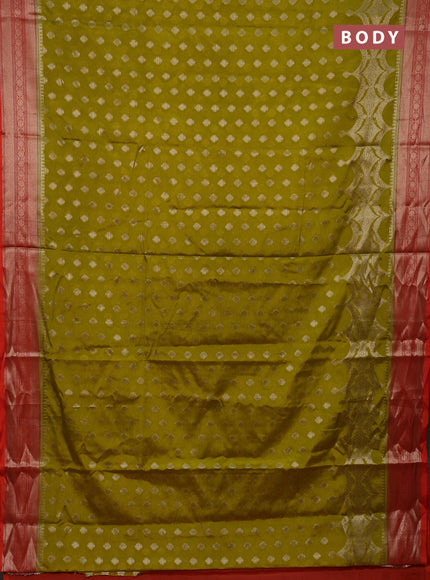 Banarasi warm silk saree lime yellow and orange with woven buttas and woven border