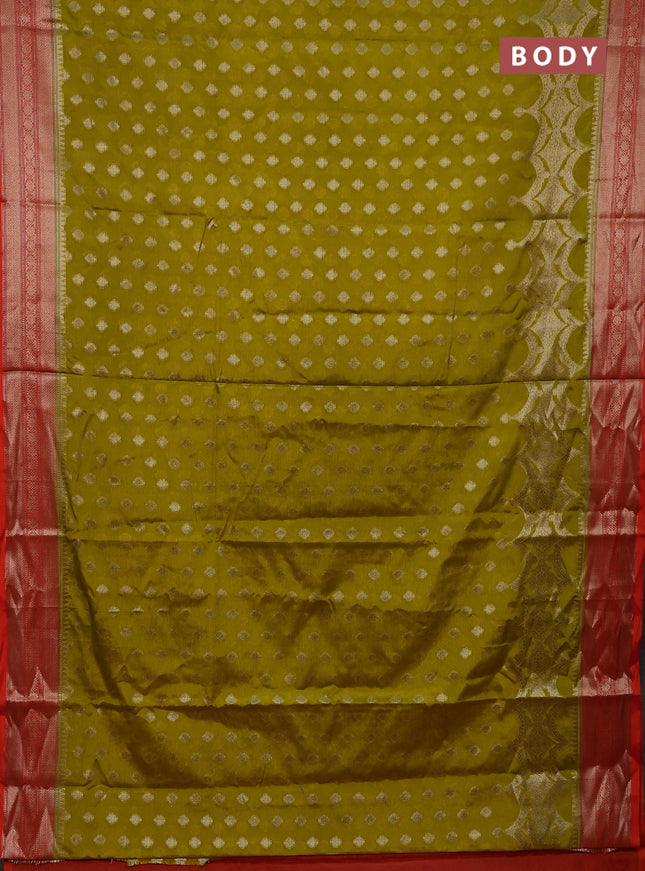 Banarasi warm silk saree lime yellow and orange with woven buttas and woven border